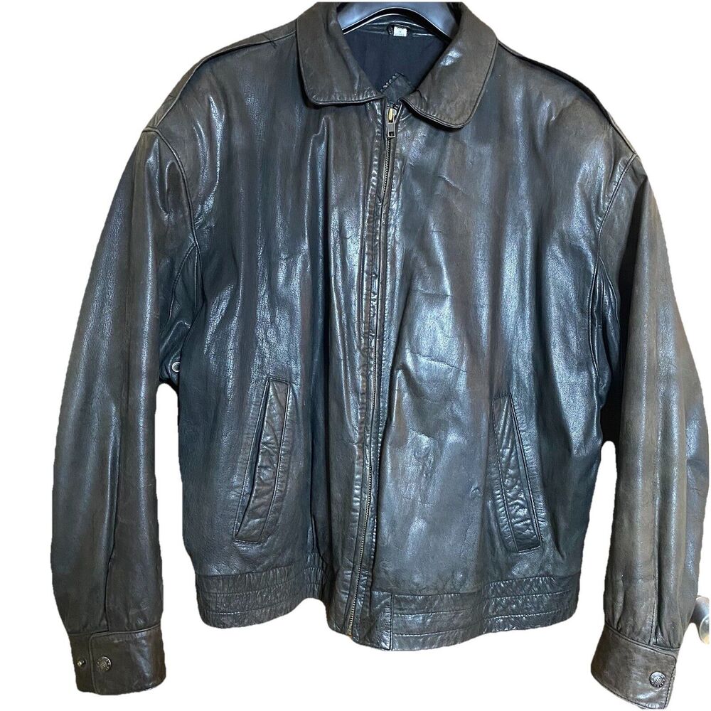 Vintage LUIS ALVEAR Bomber Jacket Distressed Leather Air Vents Mens L Dark Brown
